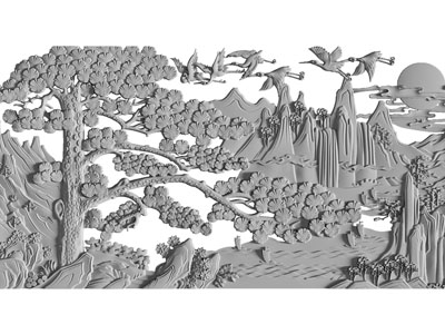 新中式松鹤浮雕、装饰挂画3d模型 新中式松鹤浮雕、装饰挂画