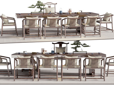 新中式长方形实木茶桌椅组合