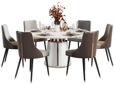 新中式圆形餐桌椅组合