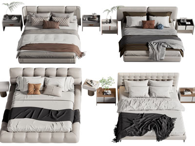 现代双人床、床头柜