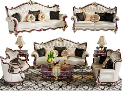 欧式多人、双人、单人沙发和茶几组合