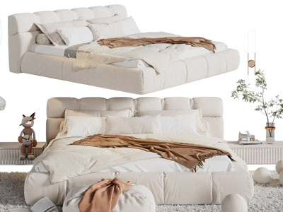 现代布艺双人床、床头柜