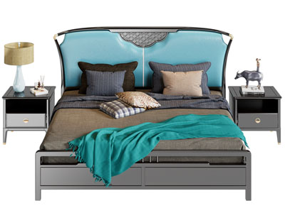 新中式双人床、床头柜