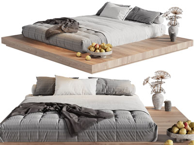 现代无床头双人床