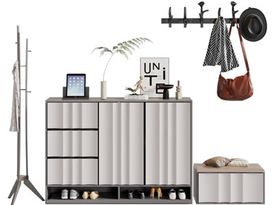 现代鞋柜、换鞋凳、衣架