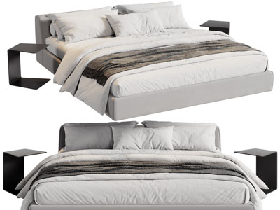 现代双人床、床头几