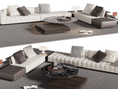 现代转角多人沙发、茶几组合