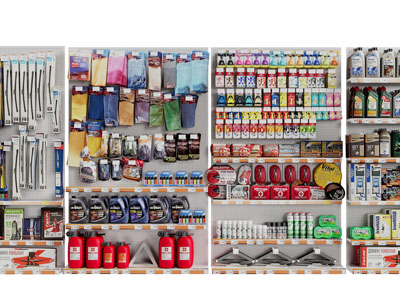 现代汽车商品、汽车配件货架3d模型 现代汽车商品、汽车配件货架