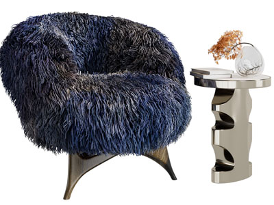现代毛绒休闲椅子、边几