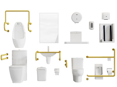 现代残疾人无障碍马桶、洗手台