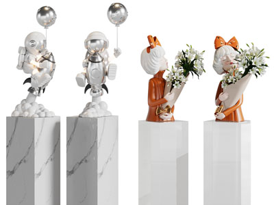 现代宇航员、女孩雕塑雕刻摆件组合