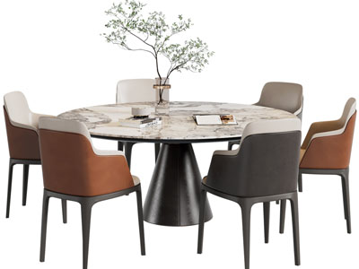现代圆形大理石餐桌椅组合