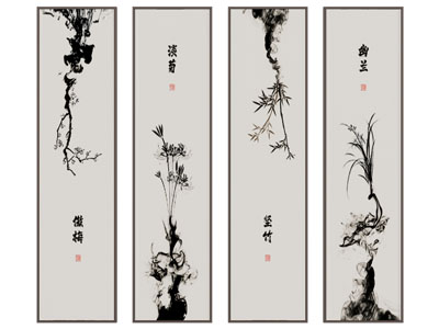 新中式梅兰竹菊装饰挂画3d模型 新中式梅兰竹菊装饰挂画