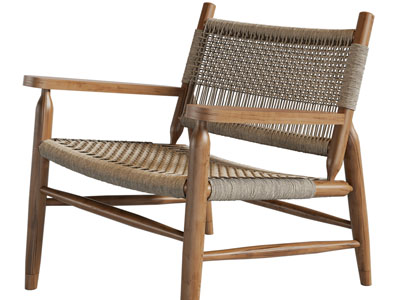 北欧编织靠背实木边框的休闲椅子