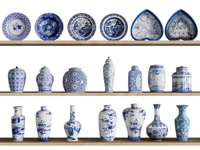 新中式青花瓷陶艺器皿摆件组合