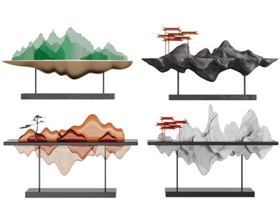 新中式山脉雕塑雕刻摆件3d模型 新中式山脉雕塑雕刻摆件