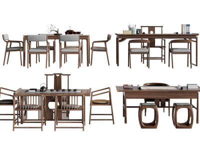 新中式实木茶桌、书桌椅组合