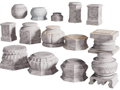新中式石鼓、柱础、柱基石3d模型 新中式石鼓、柱础、柱基石