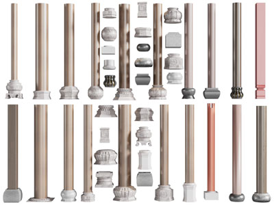 新中式圆形柱子、柱托3d模型 新中式圆形柱子、柱托