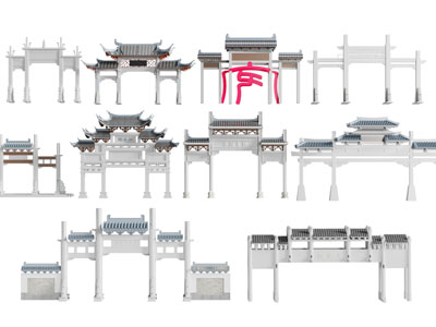 新中式牌坊、景区大门3d模型 新中式牌坊、景区大门