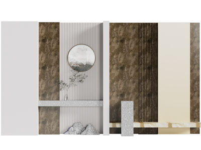 新中式玄关背景墙3d模型 新中式玄关背景墙