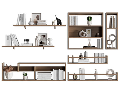 新中式实木墙面装饰架