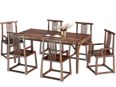 新中式实木长方形餐桌椅组合