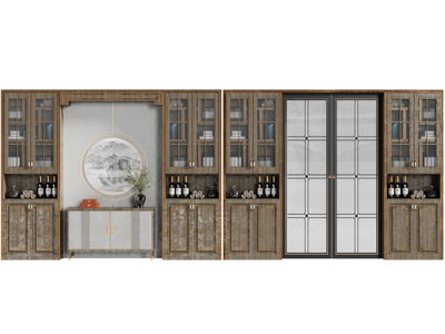 新中式酒柜3d模型 新中式酒柜