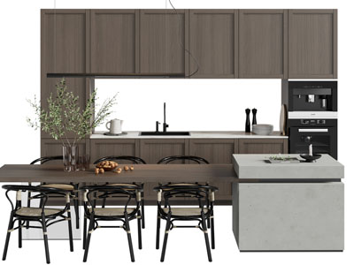 现代整体橱柜、餐桌椅组合