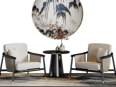 新中式扶手椅子、边几