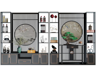 新中式玄关镂空装饰柜隔断