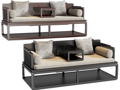 新中式双人沙发、罗汉床3d模型 新中式双人沙发、罗汉床