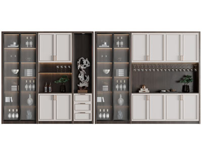 新中式玻璃柜门的酒柜3d模型 新中式玻璃柜门的酒柜