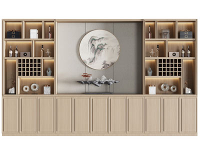 新中式酒柜3d模型 新中式酒柜