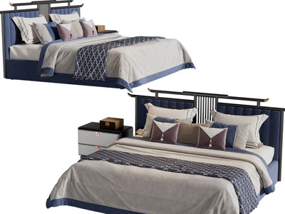 新中式双人床、床头柜