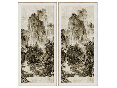 新中式水墨山水装饰挂画3d模型 新中式水墨山水装饰挂画