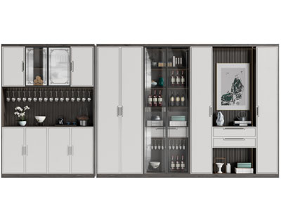 新中式酒柜3d模型 新中式酒柜