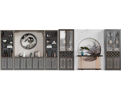 新中式酒柜3d模型 新中式酒柜