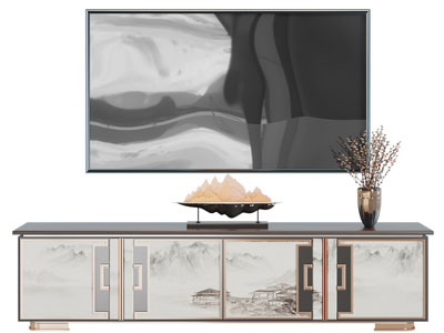 新中式电视柜、电视机