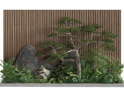 新中式松树、石头景观园艺小品