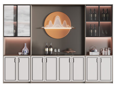 新中式酒柜3d模型 新中式酒柜