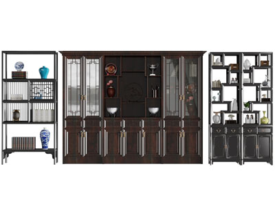 新中式实木装饰柜、玄关镂空隔断