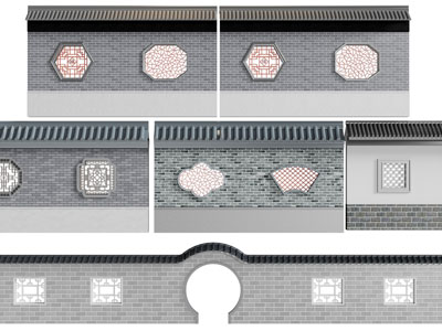 新中式装饰镂花窗的景墙