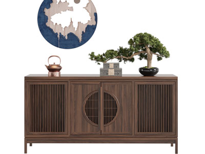 新中式实木镂空柜门的玄关柜、边柜