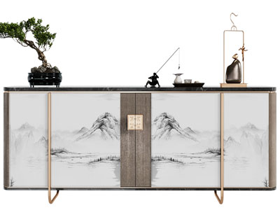 新中式玄关柜、摆件组合