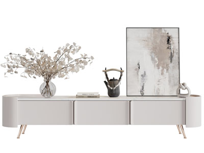 现代轻奢电视柜、装饰画摆件组合
