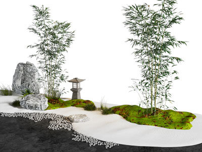 新中式竹子、石头景观园艺小品