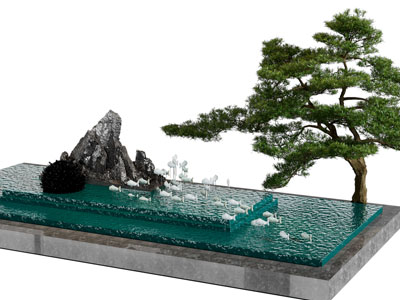 新中式水景松树景观园艺小品