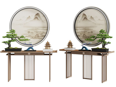 新中式端景台 摆件组合3d模型 新中式端景台 摆件组合