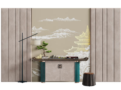 新中式玄关柜、背景墙